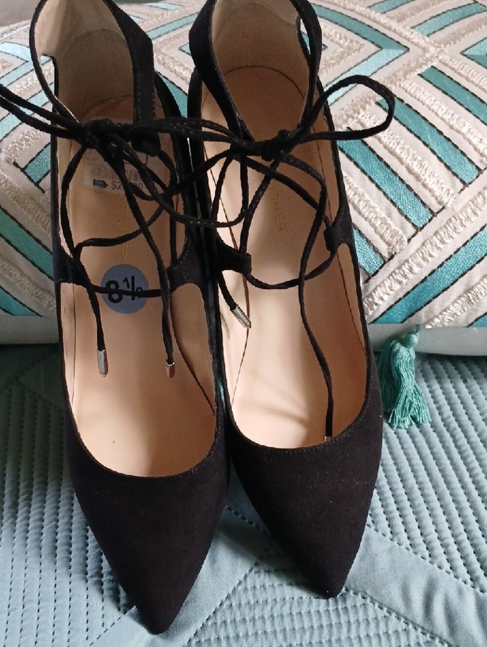 Wedge Black Lace-Up Pointed Toe